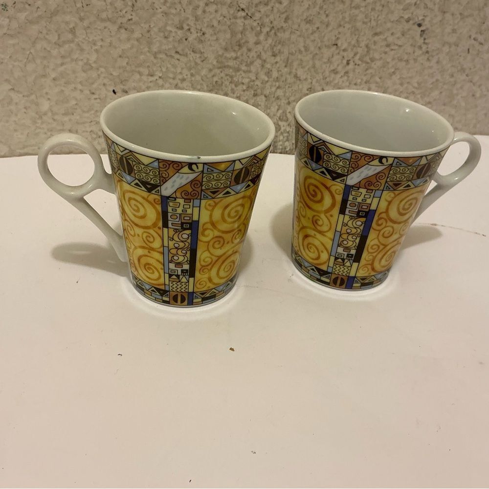 2 GNA Mosaic Cup  Blue Yellow Demitasse Espresso Tea Coffee Italy